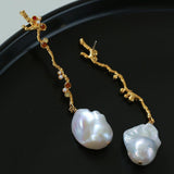 Long Tree Branch with Diamond Baroque Drop Earrings - Gembea Jewelry