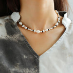 Baroque Pearl Black Agate Beaded Necklace - Gembea Jewelry