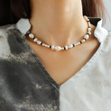 Baroque Pearl Black Agate Beaded Necklace - Gembea Jewelry
