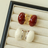 Cream White Wine Red Enamel Earrings - Gembea Jewelry