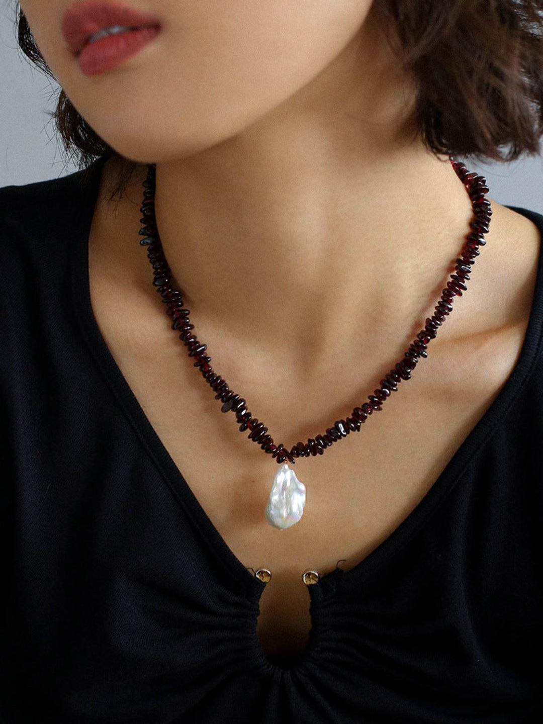 Irregular Garnet Baroque Drop Necklace - Gembea Jewelry