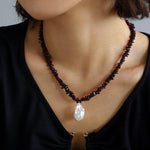 Irregular Garnet Baroque Drop Necklace - Gembea Jewelry