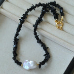 Sea's Embrace Series Black Agate Baroque Necklace - Gembea Jewelry