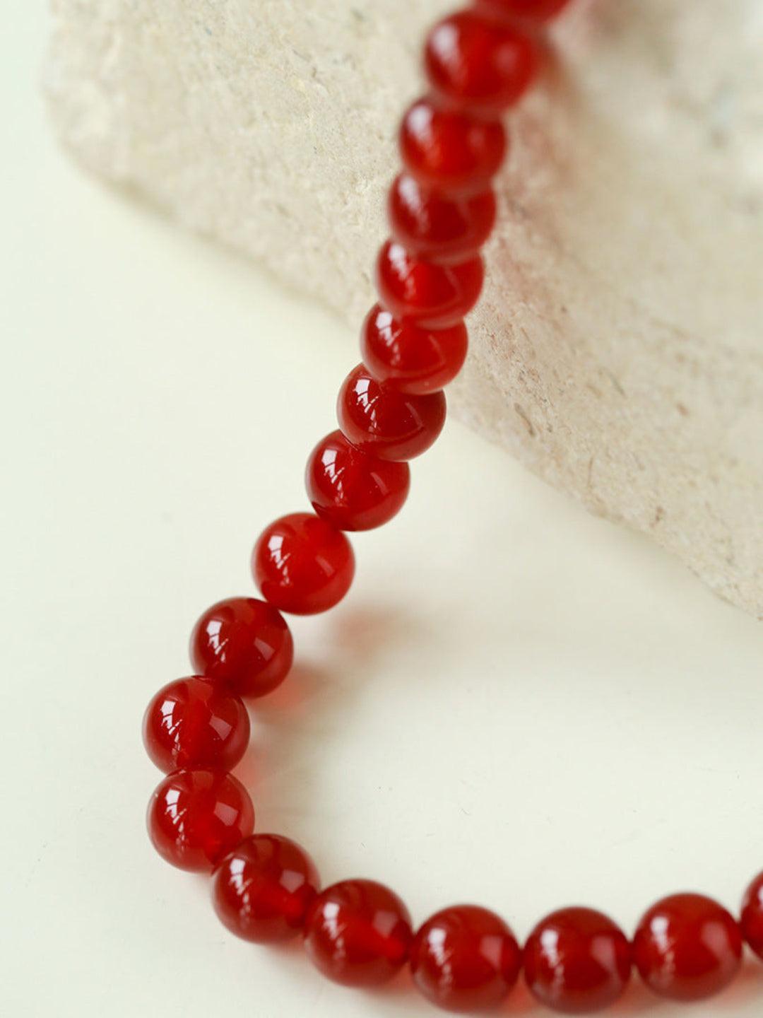 Vintage Red Agate Round Bead Necklace - Gembea Jewelry