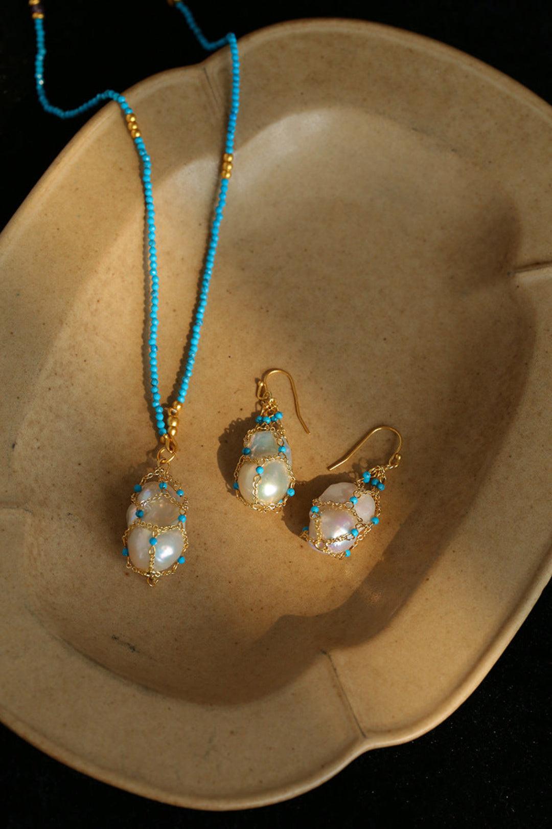 Spring Heartbeat Blue Turquoise Baroque Earrings - Gembea Jewelry