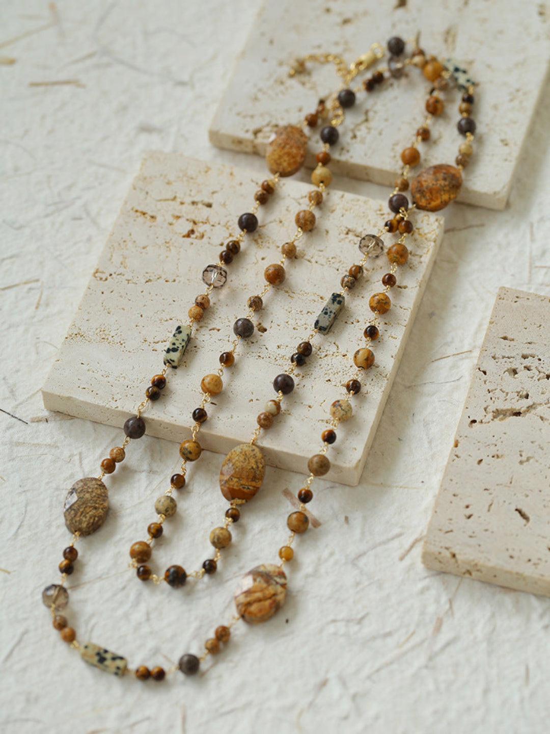 Long Woven Picture Stone Necklace - Gembea Jewelry