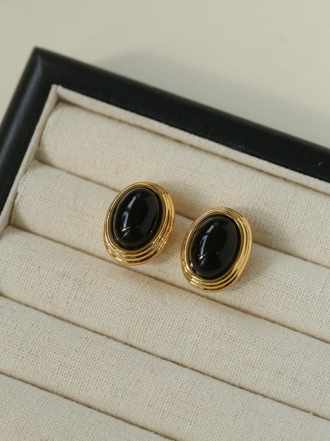 Oval Tiger Eye Stone Black Agate Earrings - Gembea Jewelry
