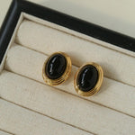 Oval Tiger Eye Stone Black Agate Earrings - Gembea Jewelry