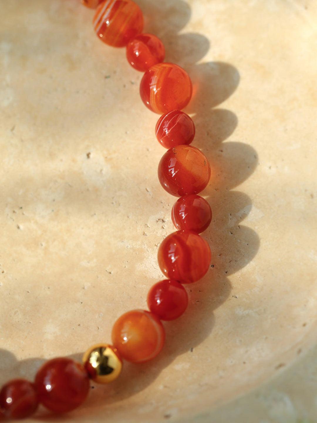 Primary Red Agate Round Beaded Bracelet - Gembea Jewelry