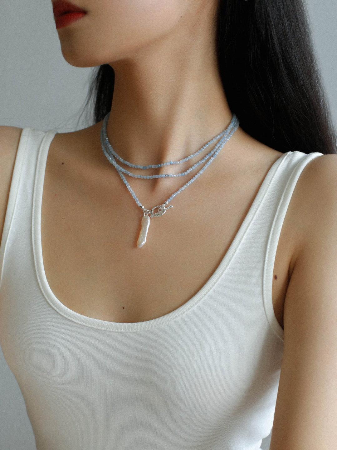 Sea's Embrace Green Agate Aquamarine Necklace - Gembea Jewelry
