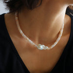 Gembea Jewelry Pink Stone Beaded Baroque Pearl Necklace