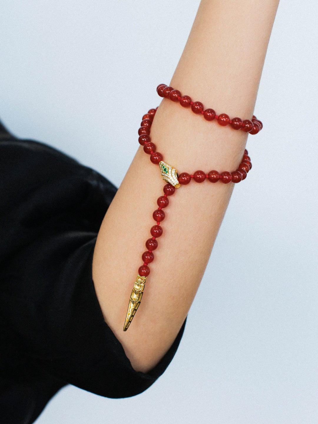 Red and Green Agate Snake Necklace - Gembea Jewelry