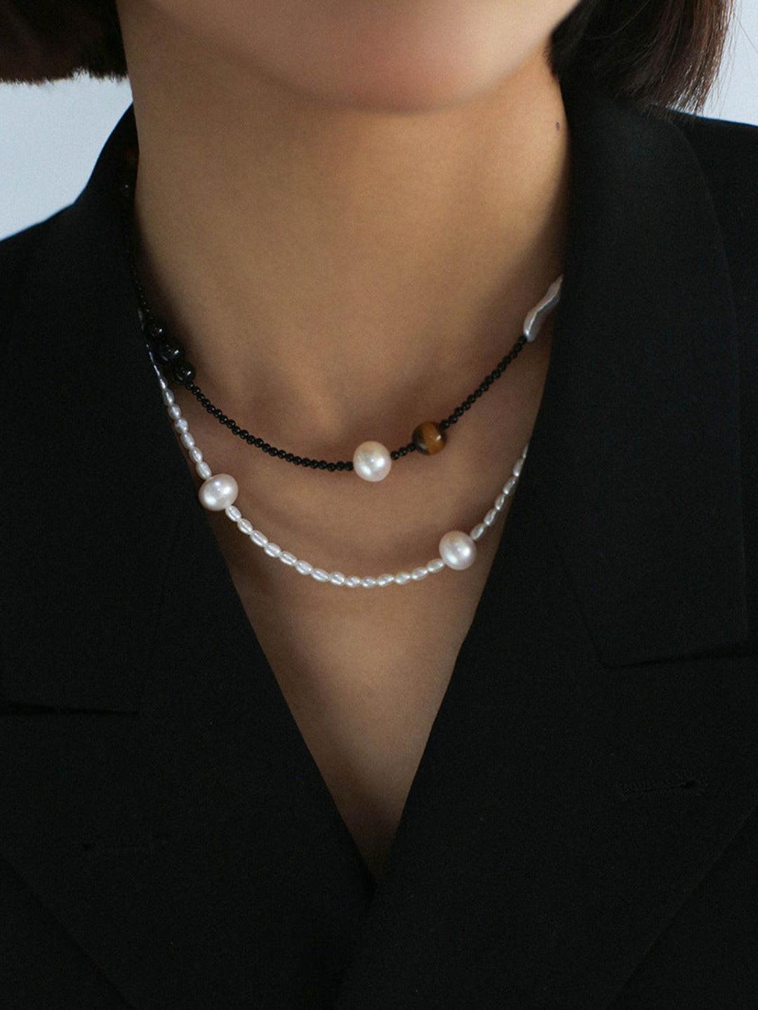 Sea's Embrace Series Pearl Black Agate Necklace - Gembea Jewelry