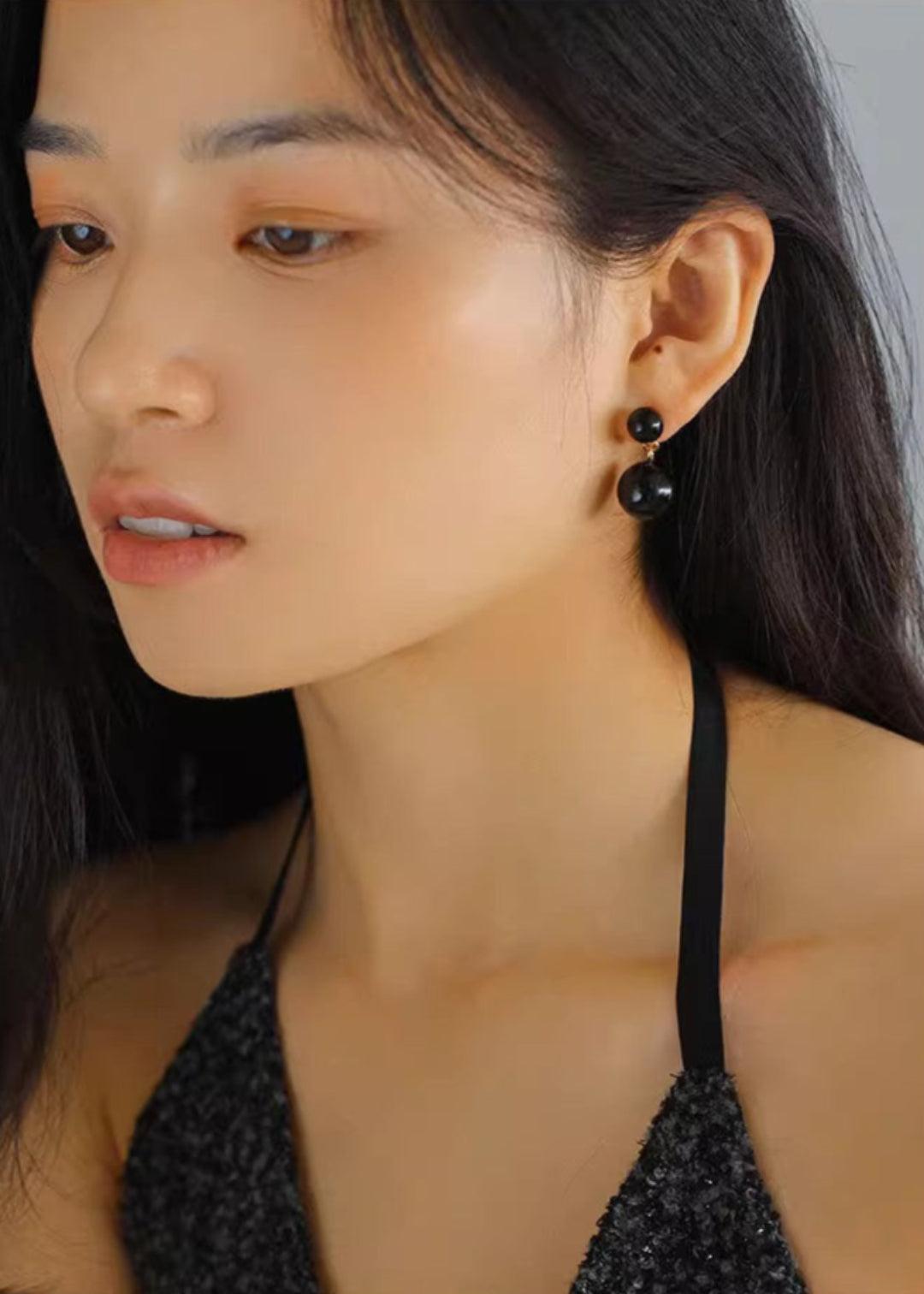 Double Ball Crystal Agate Stone Earrings - Gembea Jewelry