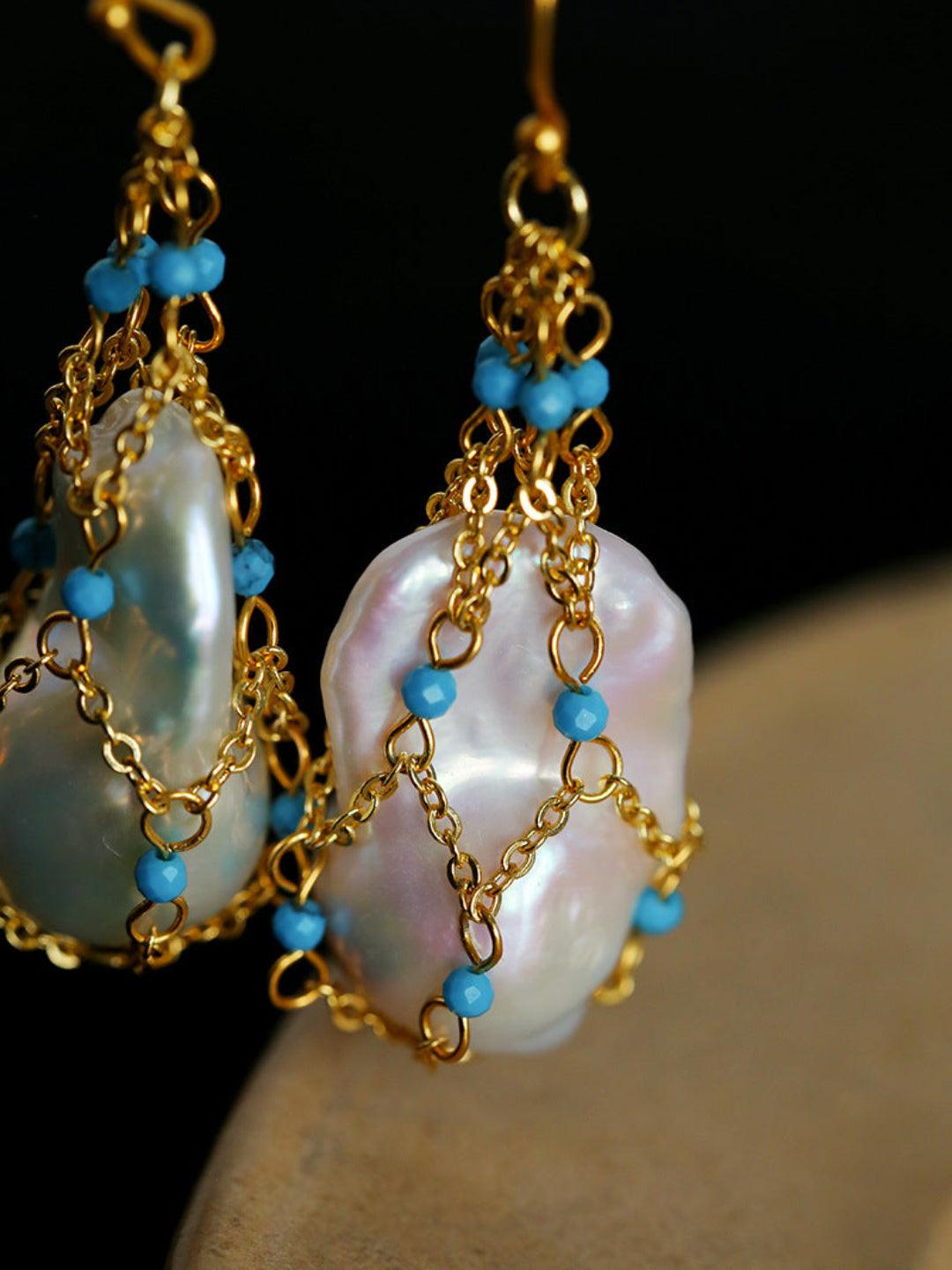 Spring Heartbeat Blue Turquoise Baroque Earrings - Gembea Jewelry