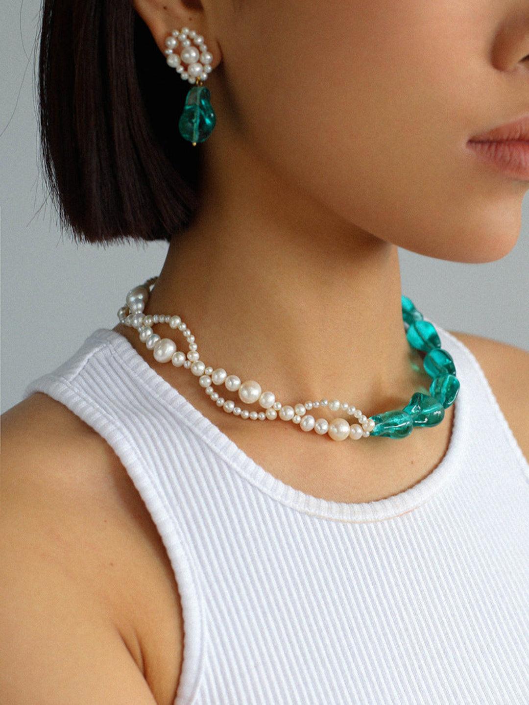 Blue Glazed Pearl Drop Earrings - Gembea Jewelry