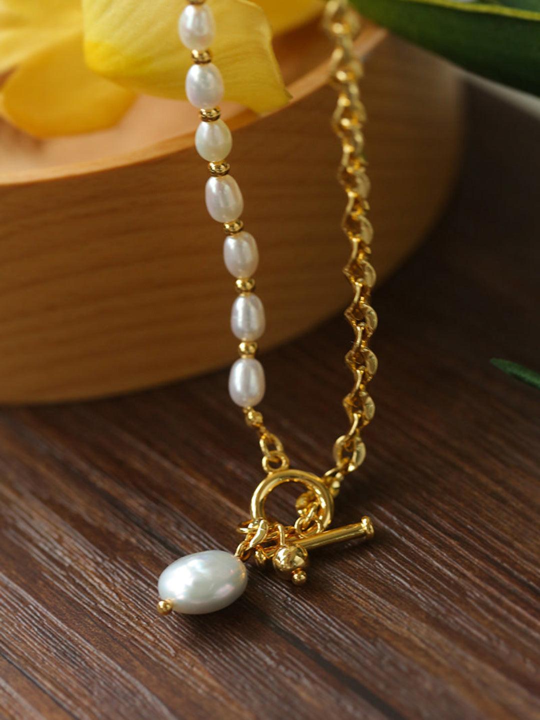 Y-shape Spliced Chain Pearl Necklace - Gembea Jewelry
