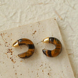 Black Agate Tiger Eye Stone Moon Bud Earrings - Gembea Jewelry