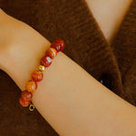 Primary Red Agate Round Beaded Bracelet - Gembea Jewelry