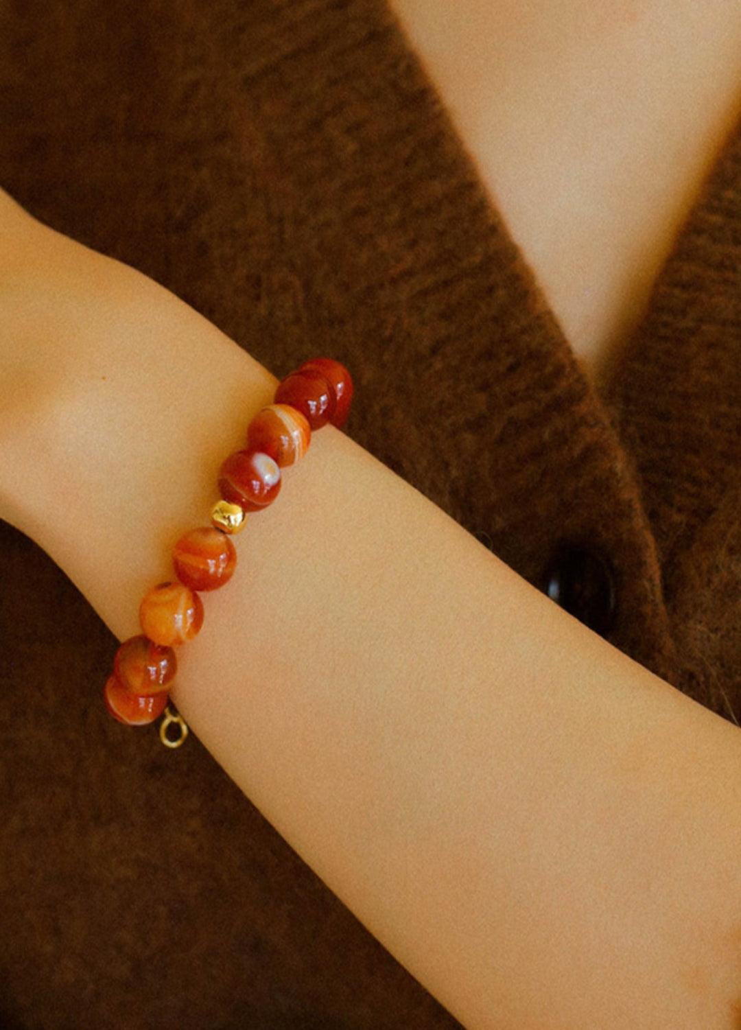 Primary Red Agate Round Beaded Bracelet - Gembea Jewelry