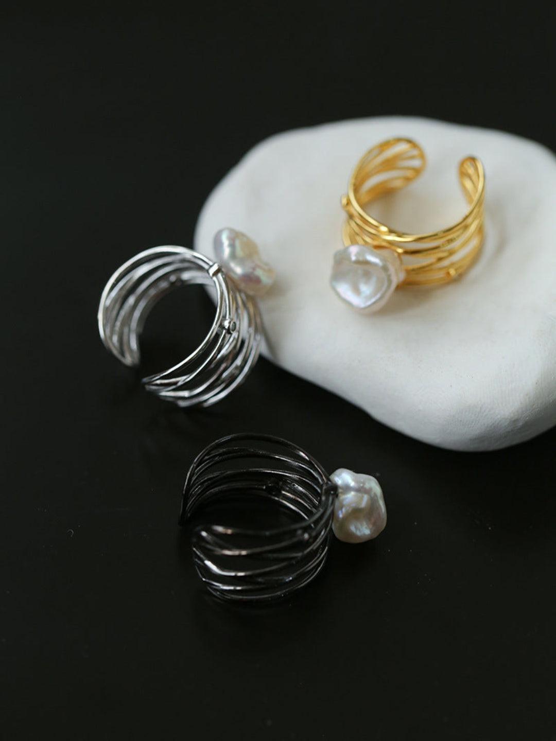 Multilayer Sterling Silver Pearl Ring - Gembea Jewelry