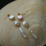 Diamond Baroque Pearl Long Earrings - Gembea Jewelry
