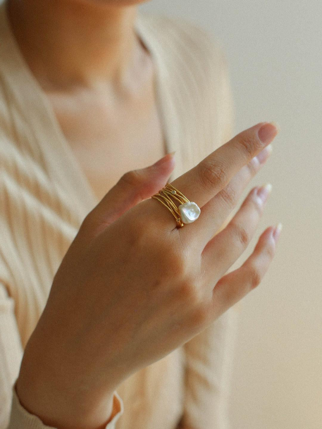 Multilayer Sterling Silver Pearl Ring - Gembea Jewelry