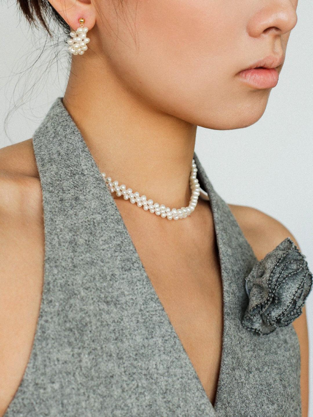 Hand-woven Freshwater Pearl Hoop Earring - Gembea Jewelry