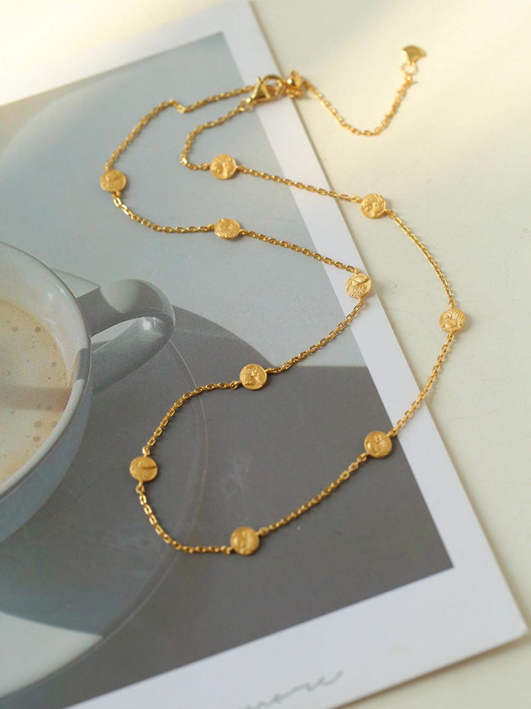 Overlay Embossed Mini Gold Coin Necklace - Gembea Jewelry