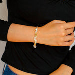 Lava Metal Gold Beans Scattered Pearl Bracelet - Gembea Jewelry