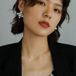 Snow Artificial Pearl Crystal Stud Earrings - Gembea Jewelry