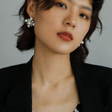 Snow Artificial Pearl Crystal Stud Earrings - Gembea Jewelry