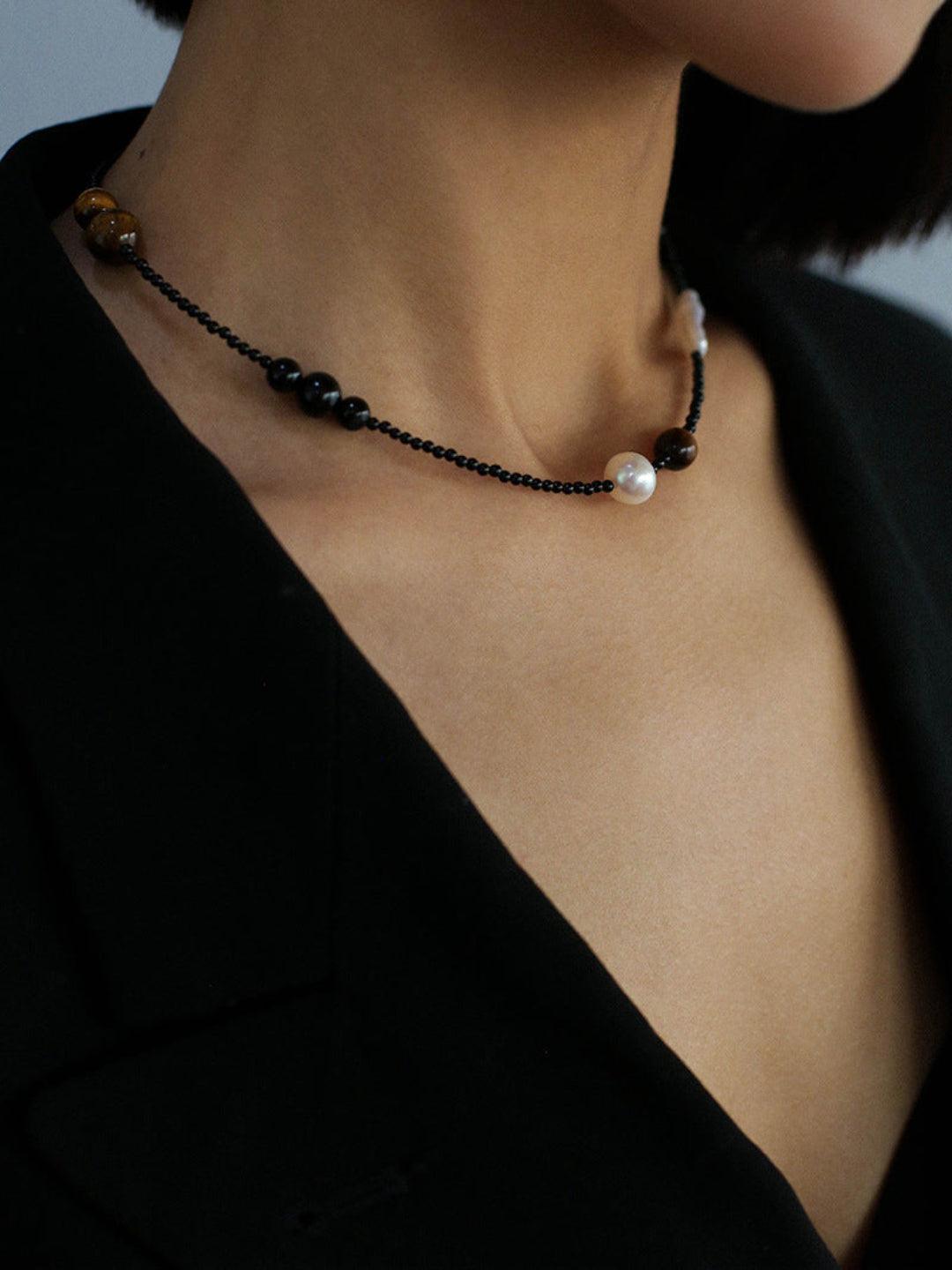 Sea's Embrace Series Pearl Black Agate Necklace - Gembea Jewelry