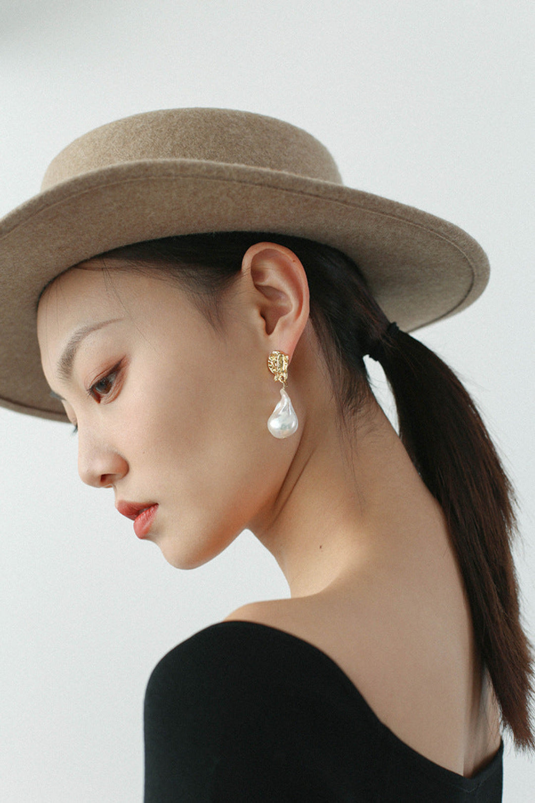 Gembea Jewelry Metal Lava Baroque Pearl Drop Earrings