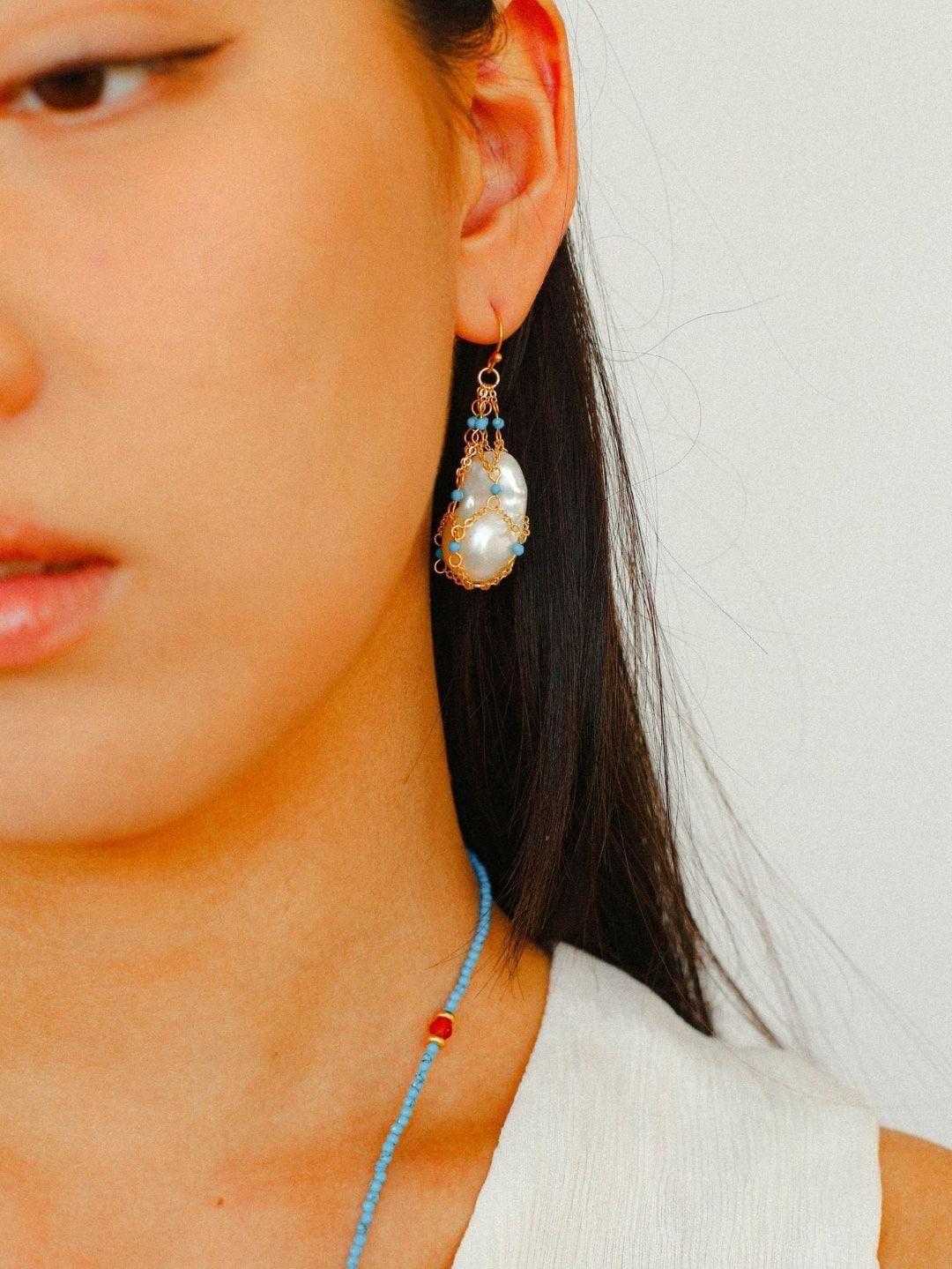 Spring Heartbeat Blue Turquoise Baroque Earrings - Gembea Jewelry