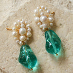 Blue Glazed Pearl Drop Earrings - Gembea Jewelry