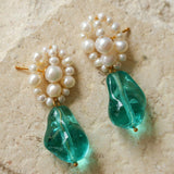 Blue Glazed Pearl Drop Earrings - Gembea Jewelry