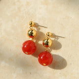Primary Red Agate Round Earrings - Gembea Jewelry