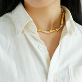 Geometric Irregular Metal Pearl Necklace - Gembea Jewelry