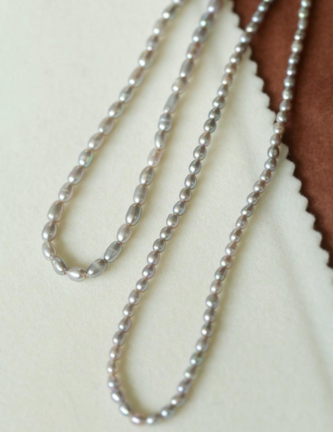 Grey Rice Pearl Necklace - Gembea Jewelry