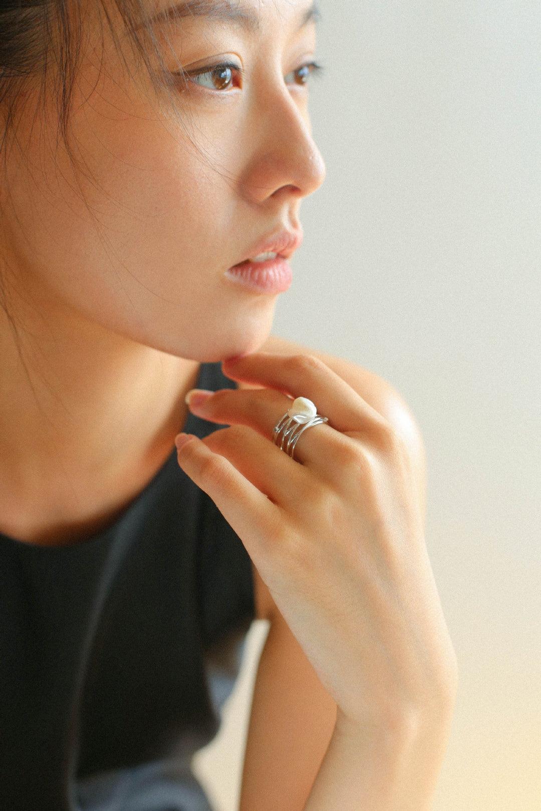 Multilayer Sterling Silver Pearl Ring - Gembea Jewelry