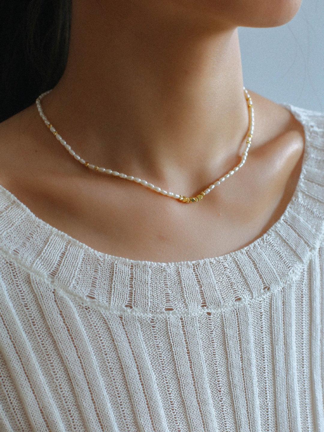 Small Golden Ball Rice Pearl Necklace - Gembea Jewelry