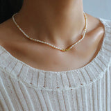 Small Golden Ball Rice Pearl Necklace - Gembea Jewelry