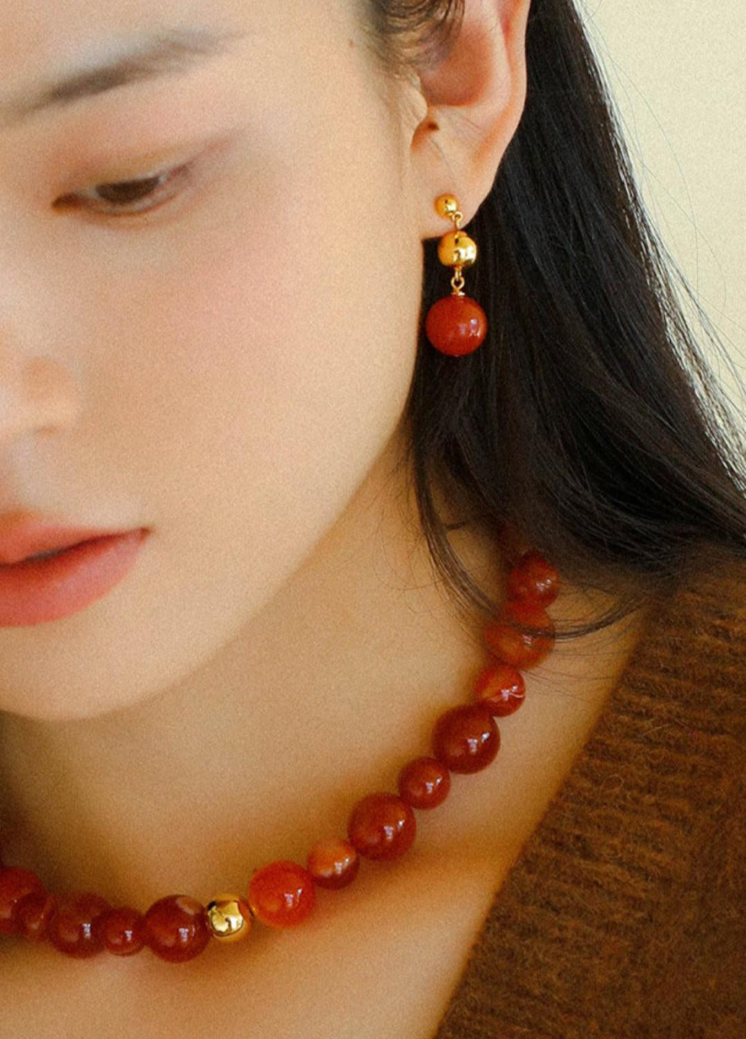 Primary Red Agate Round Earrings - Gembea Jewelry