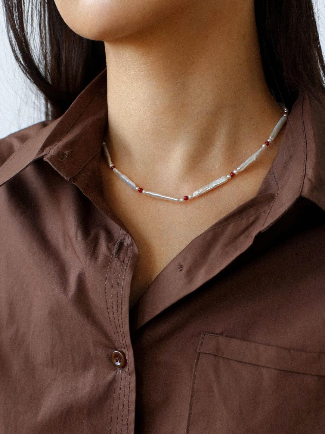 Spring Heartbeat Toothpick Pearl Necklace - Gembea Jewelry