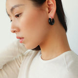 Black Agate Tiger Eye Stone Moon Bud Earrings - Gembea Jewelry
