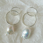 Metal Circle Baroque Pearl Drop Earrings - Gembea Jewelry