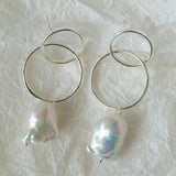 Metal Circle Baroque Pearl Drop Earrings - Gembea Jewelry