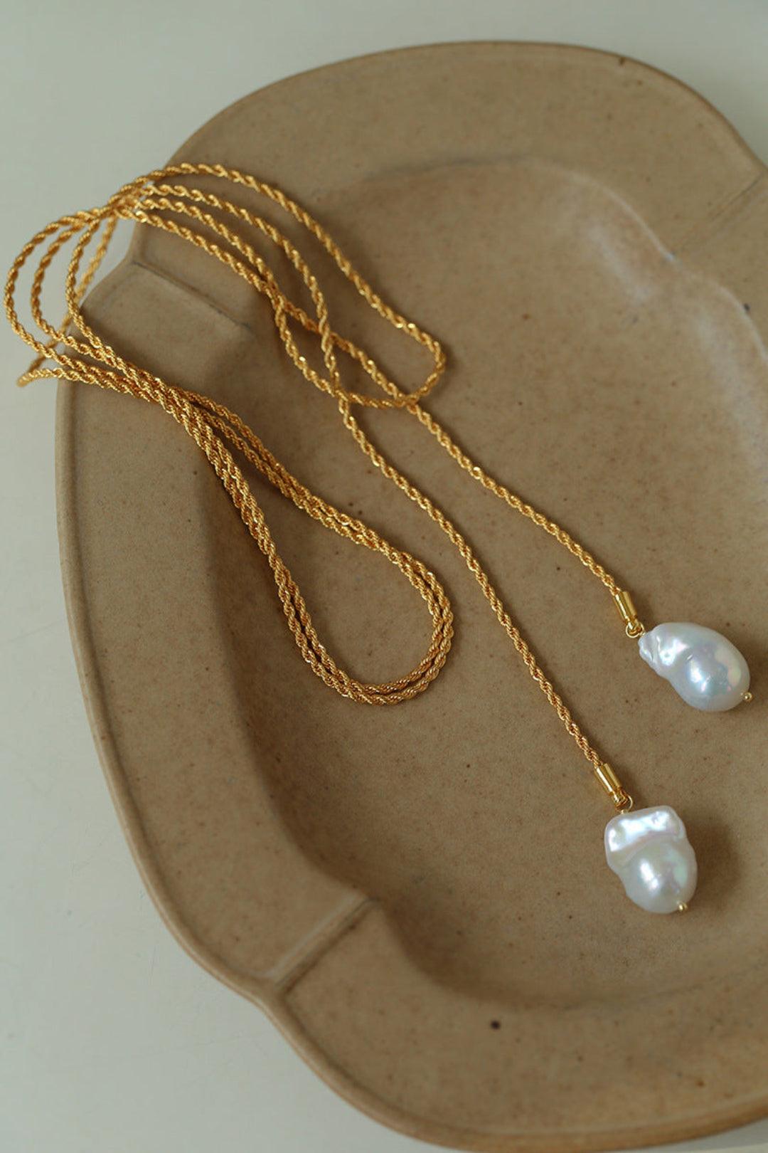 Twist Chain Baroque Pearl Necklace - Gembea Jewelry