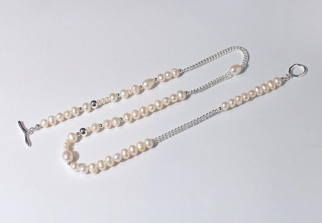 OT Buckle Long Chain Stitching Pearl Necklace - Gembea Jewelry
